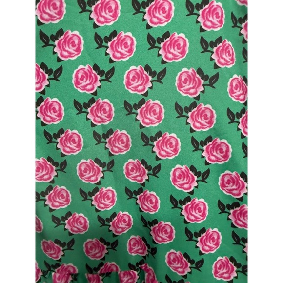 Bohemian Puff Sleeve Maxi Swing Dress Green Pink Floral Large Lightweight Party - Picture 5 of 7